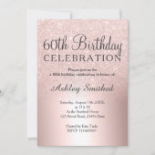 Rose gold glitter ombre metallic 60th birthday invitation (Front)