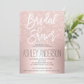 Rose gold glitter ombre metallic bridal shower invitation (Standing Front)