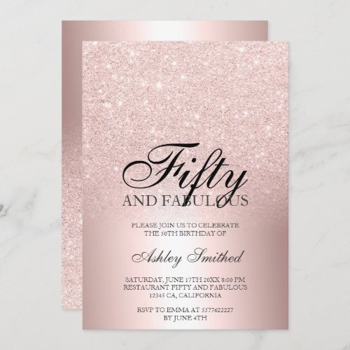 Rose gold glitter ombre metallic fifty fabulous invitation