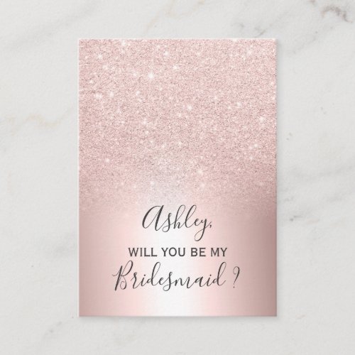 Rose gold glitter ombre metallic foil bridesmaid enclosure card