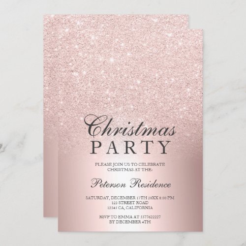 Rose gold glitter ombre metallic foil Christmas Invitation