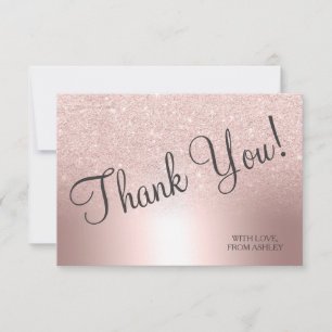 Rose gold glitter ombre metallic foil thank you card