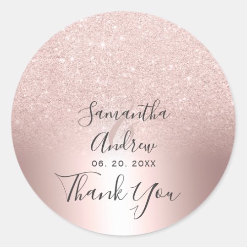 Rose gold glitter ombre metallic foil thank you classic round sticker