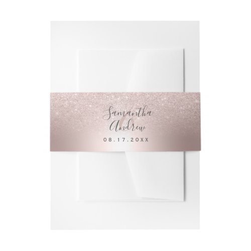 Rose gold glitter ombre metallic foil wedding invitation belly band