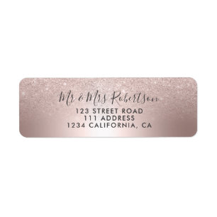Rose gold glitter ombre metallic foil wedding label