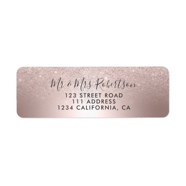 Rose gold glitter ombre metallic foil wedding label (Front)