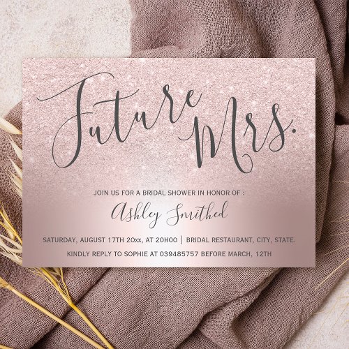 Rose gold glitter ombre metallic Mrs bridal shower Invitation