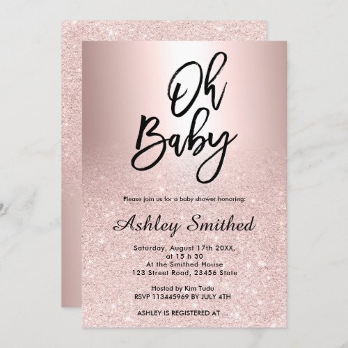 Rose gold glitter ombre metallic Oh baby shower Invitation