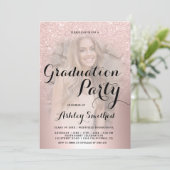 Rose gold glitter ombre metallic photo graduation invitation (Standing Front)