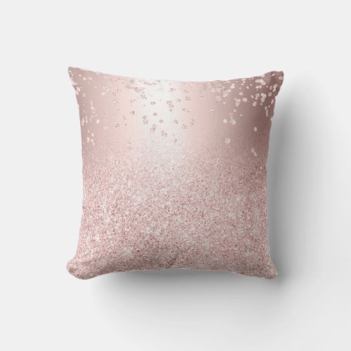 Rose gold glitter ombre metallic sparkles confetti throw pillow