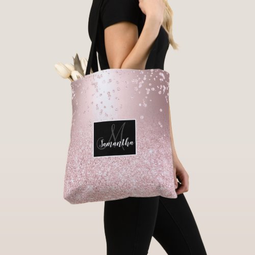 Rose gold glitter ombre metallic sparkles confetti tote bag