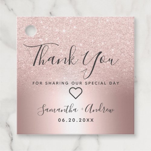 Rose gold glitter ombre metallic thank you wedding favor tags