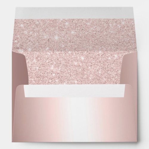 Rose gold glitter ombre metallic wedding address envelope