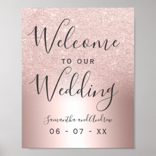Rose gold glitter ombre metallic wedding welcome poster