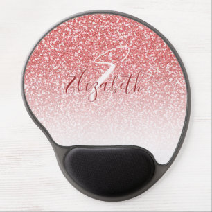 Rose Gold Glitter Ombre Modern Monogram Gel Mouse Pad