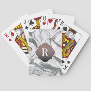Rose Gold Glitter Ombre Monogram, Bold Gray Marble Poker Cards