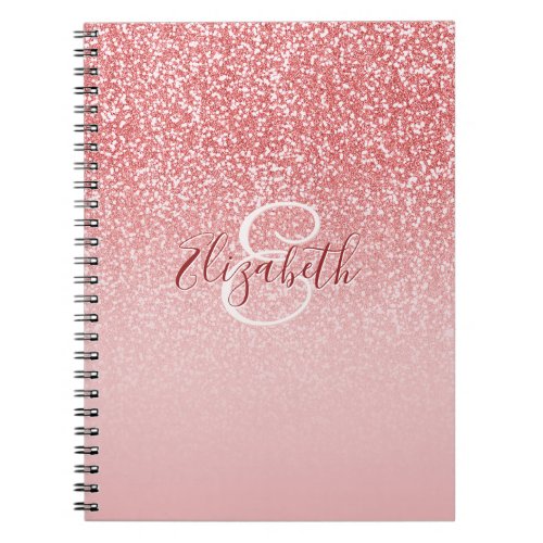 Rose Gold Glitter Ombre Monogram Personalized Notebook