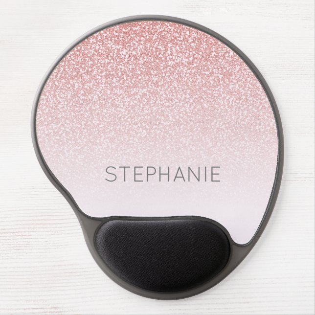 Rose Gold Glitter Ombre Personalized Name Gel Mouse Pad (Front)