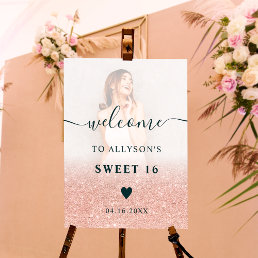 Rose gold glitter ombre photo Sweet 16 welcome Foam Board