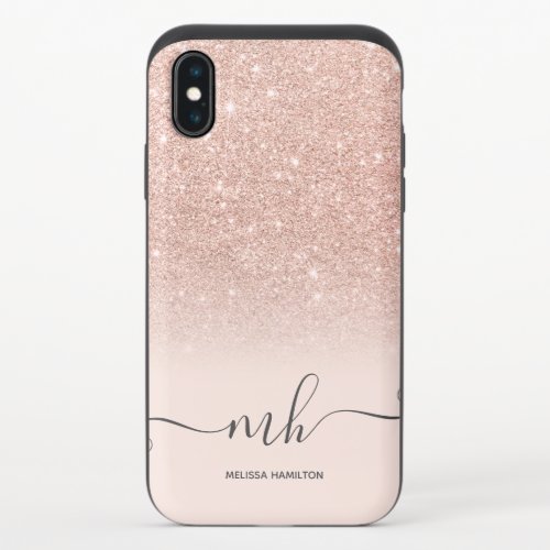 rose gold glitter ombre pink chic monogrammed iPhone x slider case