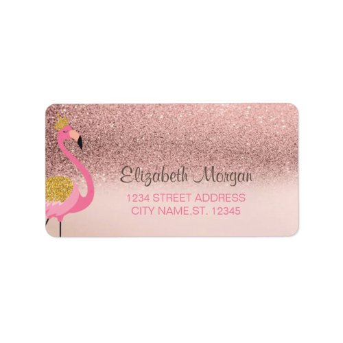 Rose Gold Glitter Ombre Pink Flamingo Label