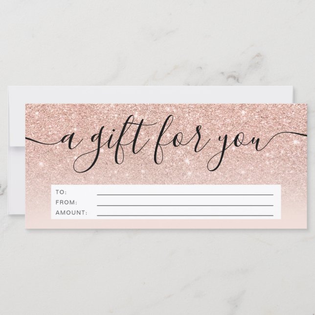 Rose gold glitter ombre pink gift certificate (Front)