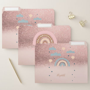 Rose Gold Glitter Ombre Rainbow Clouds Hearts File Folder
