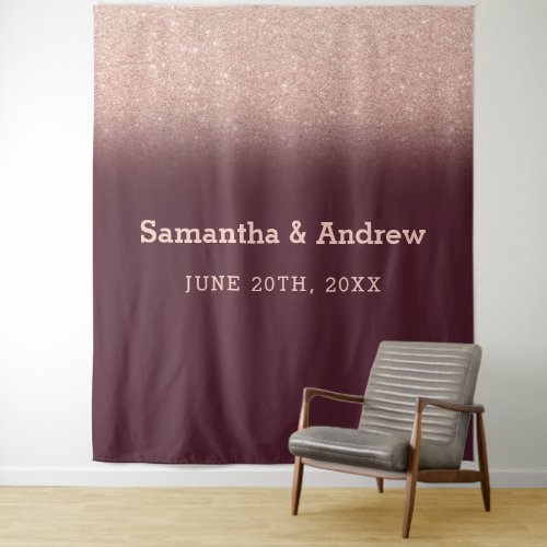 Rose gold glitter ombre red wedding backdrop