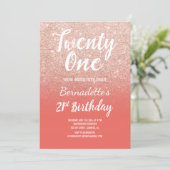 Rose gold glitter ombre salmon 21st Birthday Invitation (Standing Front)