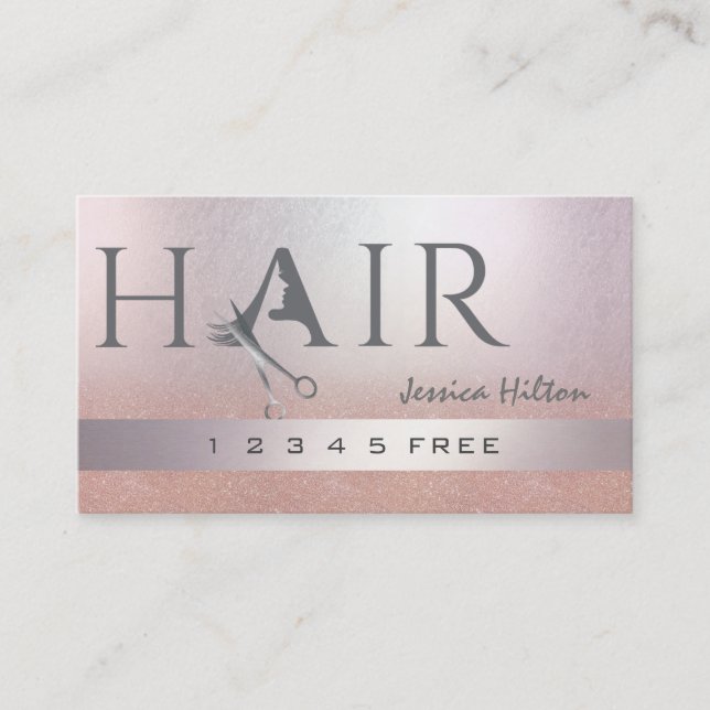 Rose gold glitter ombre scissors hair  loyalty card (Front)