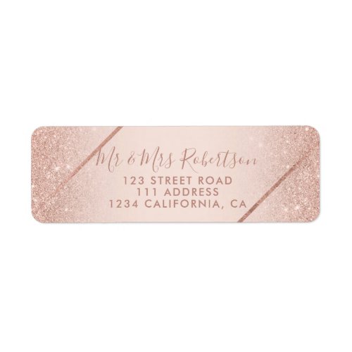 Rose gold glitter ombre script blush pink wedding label