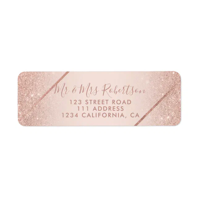 Rose gold glitter ombre script blush pink wedding label | Zazzle