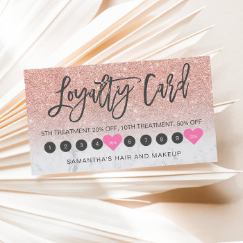 Rose Gold Glitter Ombre Script Makeup Marble 10 Loyalty Card by girly_trend at Zazzle