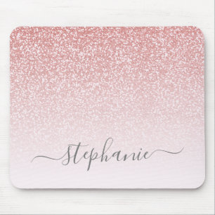 Rose Gold Glitter Ombre Script Name Mouse Pad