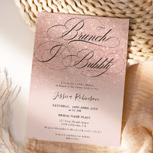 Rose gold glitter ombre script pink bridal shower invitation