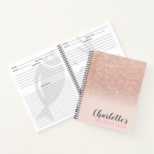 Rose gold glitter ombre sparkle blush pink recipes notebook