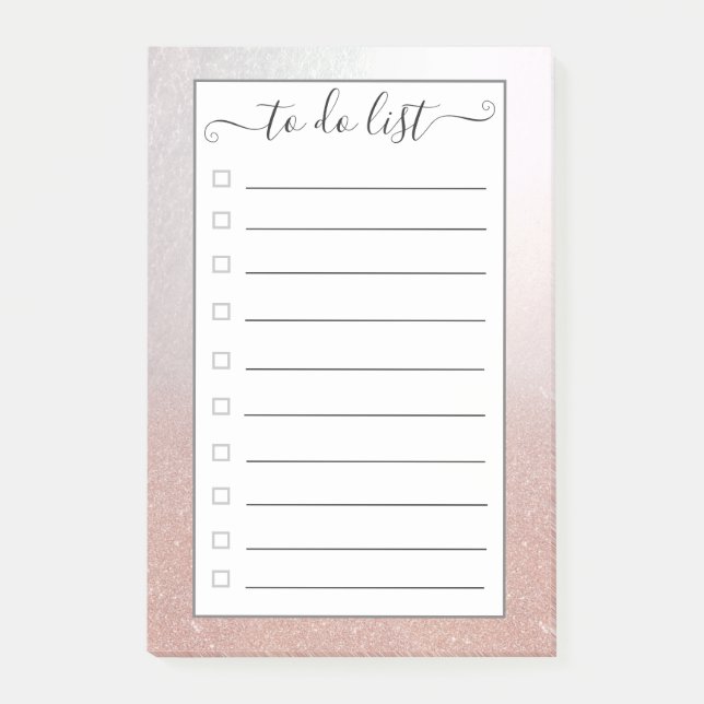 Rose gold glitter ombre "to do list"  post-it notes (Front)