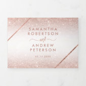 Rose gold glitter ombre typography white wedding Tri-Fold invitation (Cover)