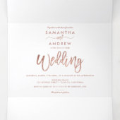 Rose gold glitter ombre typography white wedding Tri-Fold invitation (Inside Middle)