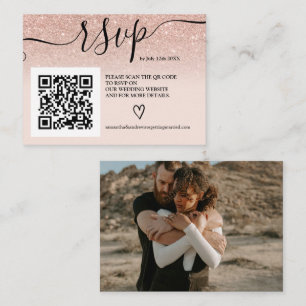 Rose gold glitter ombre wedding rsvp Qr code photo Enclosure Card