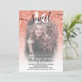 Rose gold glitter ombre white chic Sweet 16 photo Invitation (Standing Front)