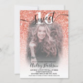 Rose gold glitter ombre white chic Sweet 16 photo Invitation (Front)