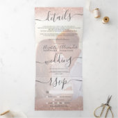 Rose gold glitter ombre white script photo wedding Tri-Fold invitation (Inside)