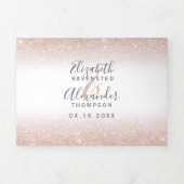 Rose gold glitter ombre white script photo wedding Tri-Fold invitation (Cover)
