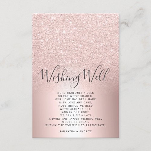 Rose gold glitter ombre wishing well wedding enclosure card