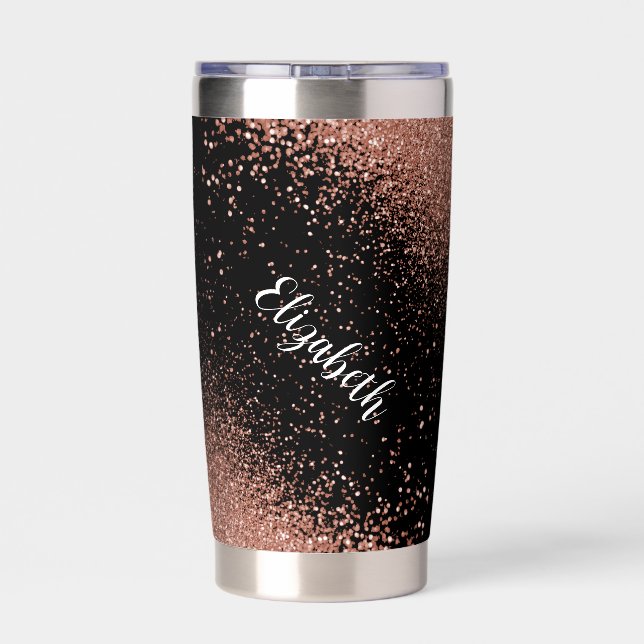 Rose Gold Glitter on Black Insulated Tumbler (Back)