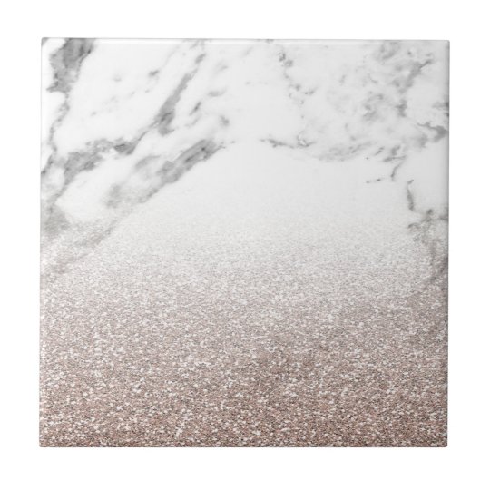 Rose gold glitter on marble ceramic tile