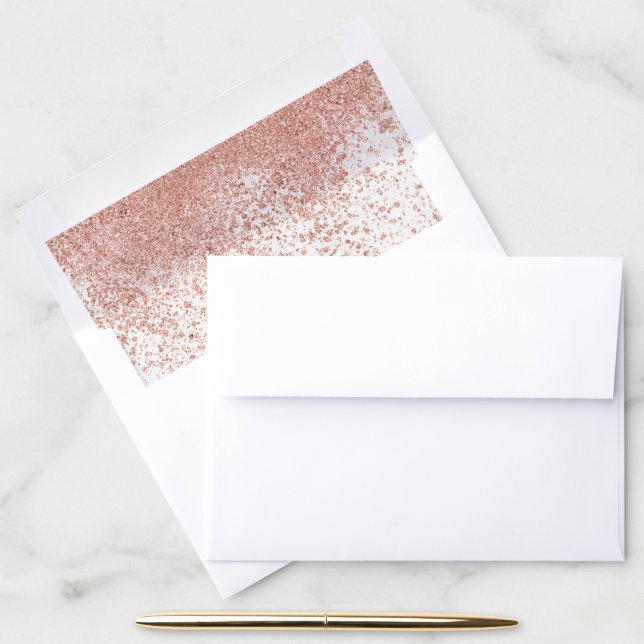 Rose gold Glitter on White, Classy "final touch" Envelope Liner (Desk)