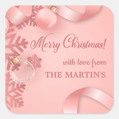 Rose gold glitter ornaments merry christmas square sticker