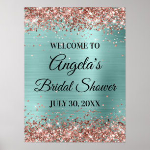 Rose Gold Glitter Pale Turquoise Bridal Shower Poster